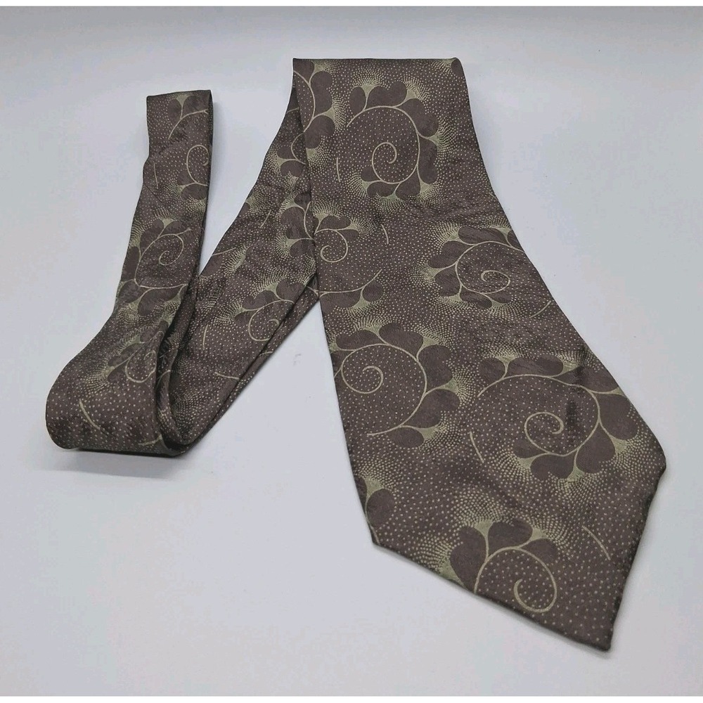 Giorgio Armani Pure Silk Necktie Brown Olive Swirl Tie Made In Italy 55'x3.75"
